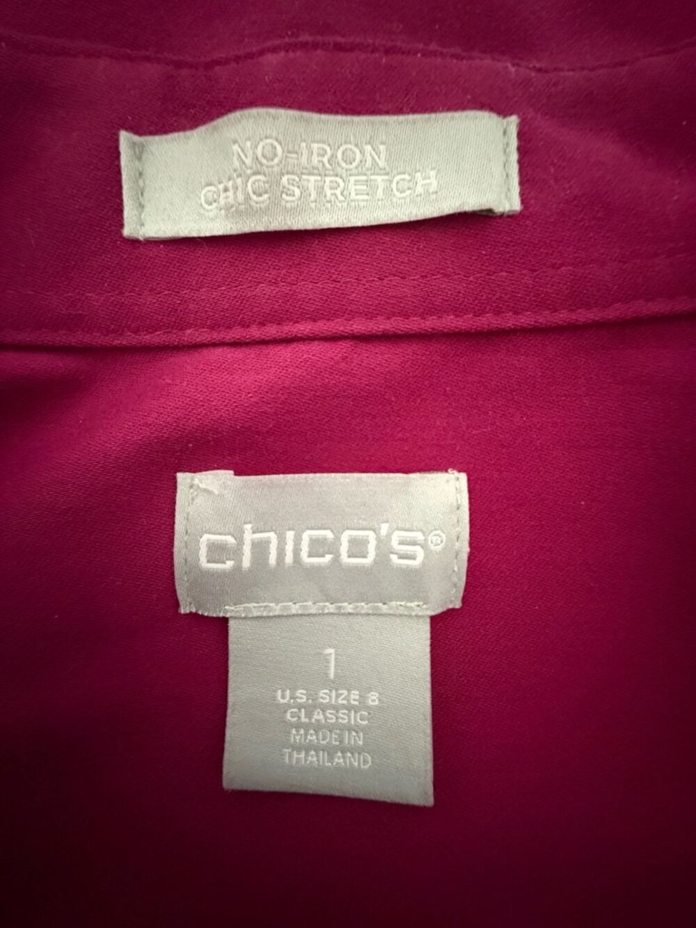 Chico’s Women’s Size 1 ( M - 8 ) No-Iron Chic Stretch 3/4 Sleeve Button Up Top - Picture 4 of 6